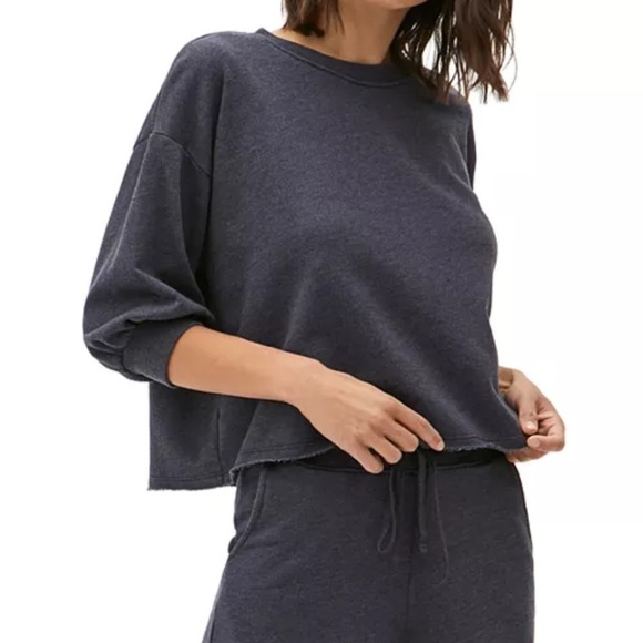 Michael Stars Slate Julia Puff Sleeve Cropped Sweatshirt Crew Neck Size XS - Picture 1 of 9